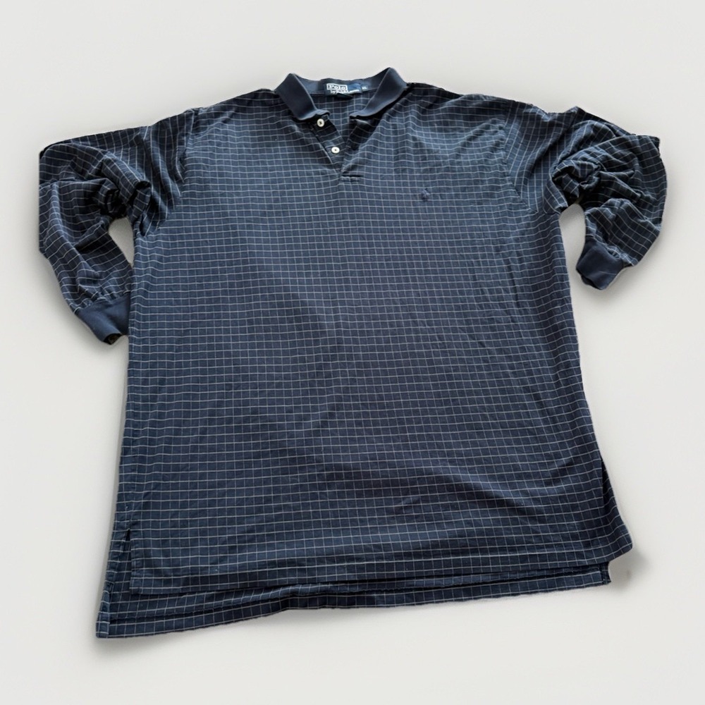 Polo Ralph Lauren Long Sleeve Polo Navy Grid Classic Fit Men's XL